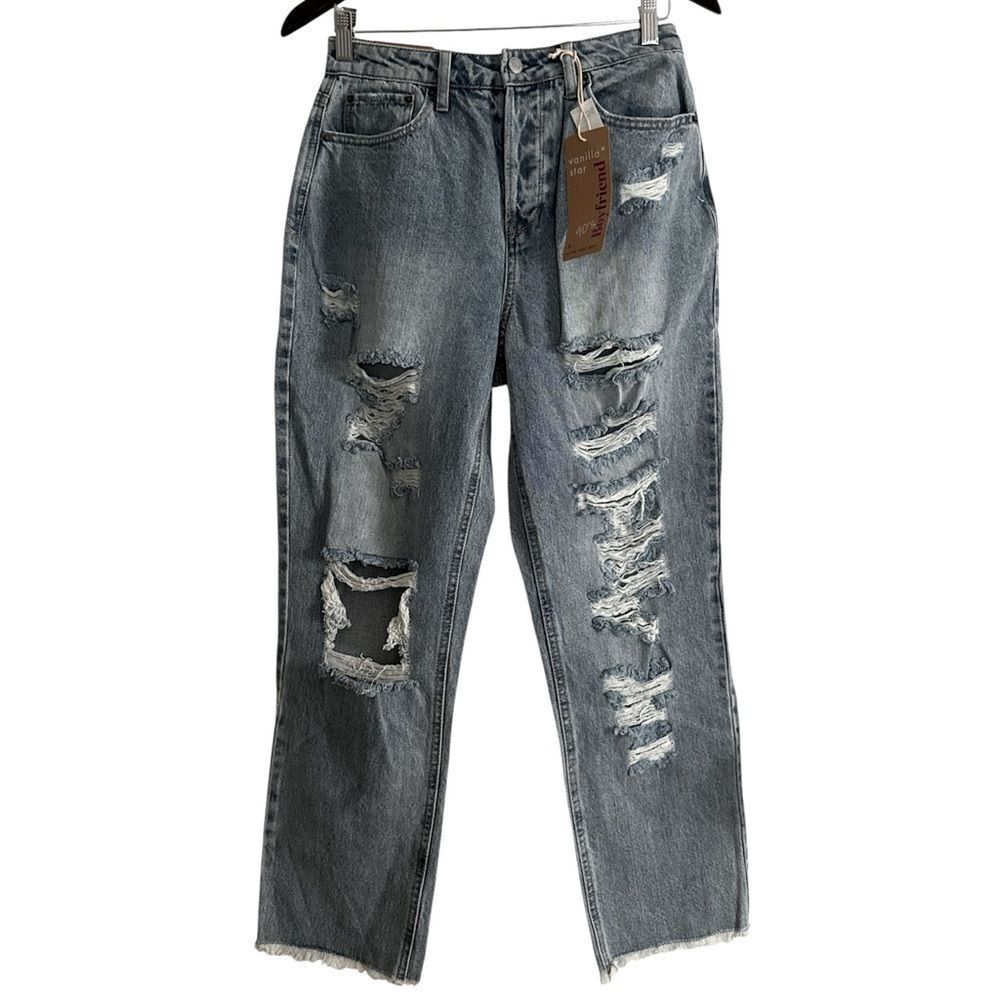 Vanilla Star Distressed Boyfriend 90’s Jeans in dark Wash NWT